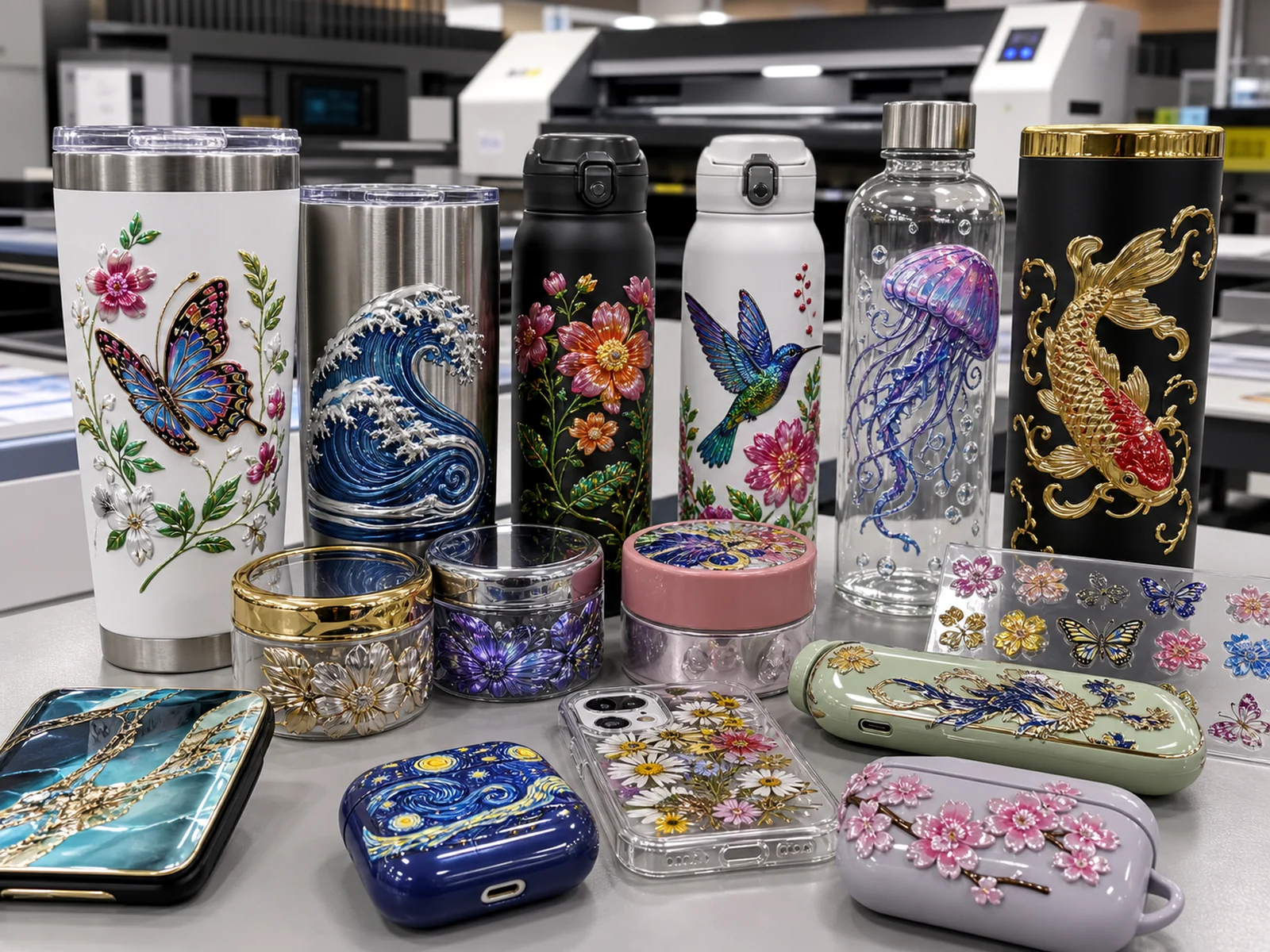 UV DTF decorated drinkware and hard goods