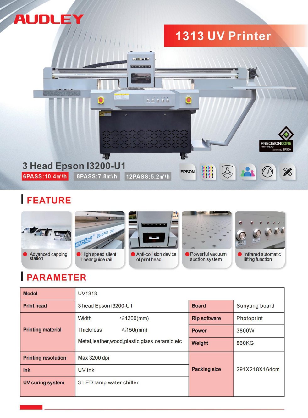 Audley UV1313 I3200-U1 Flatbed detail