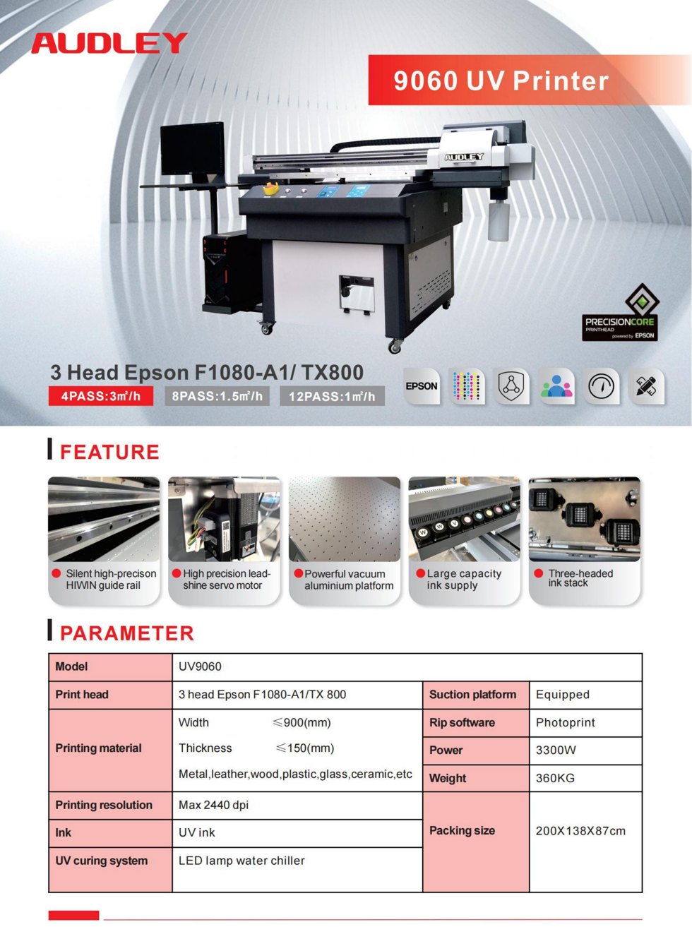 Audley UV9060 F1080 / TX800 Flatbed detail