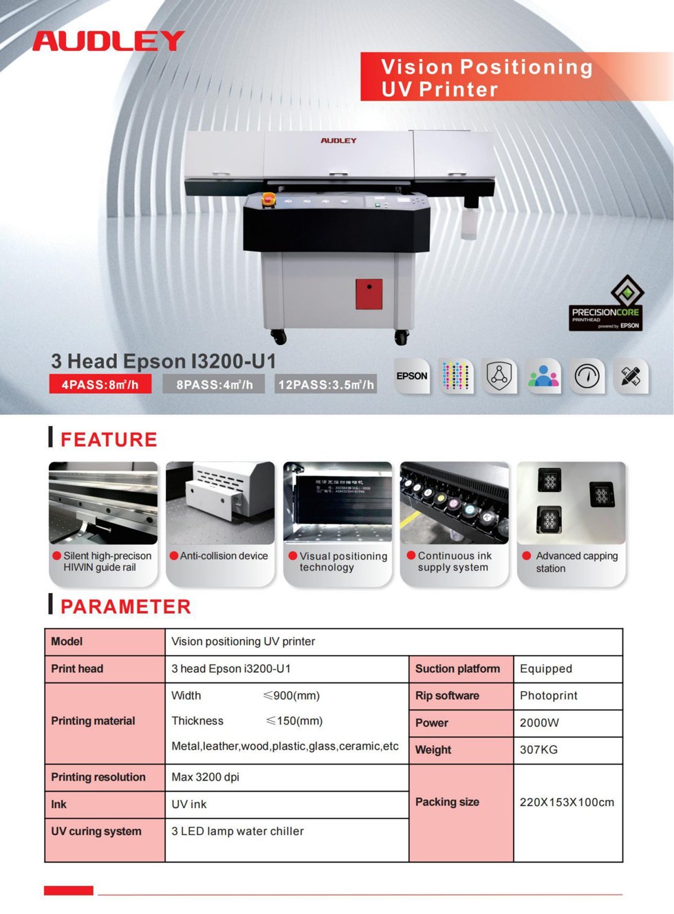 Audley Vision Positioning UV Printer detail